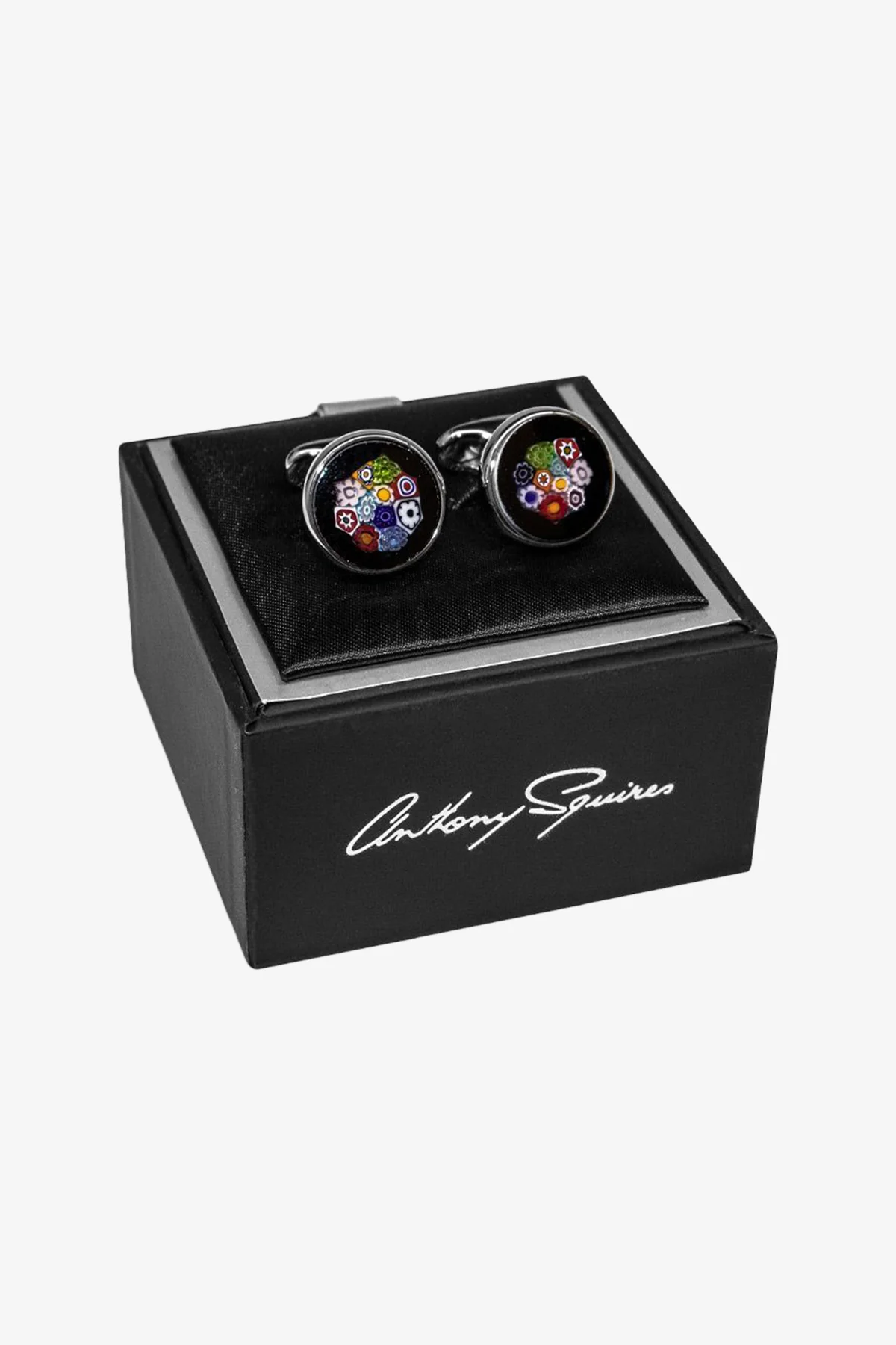 Cufflinks - Black & Multicolour Murano Glass - Image 3